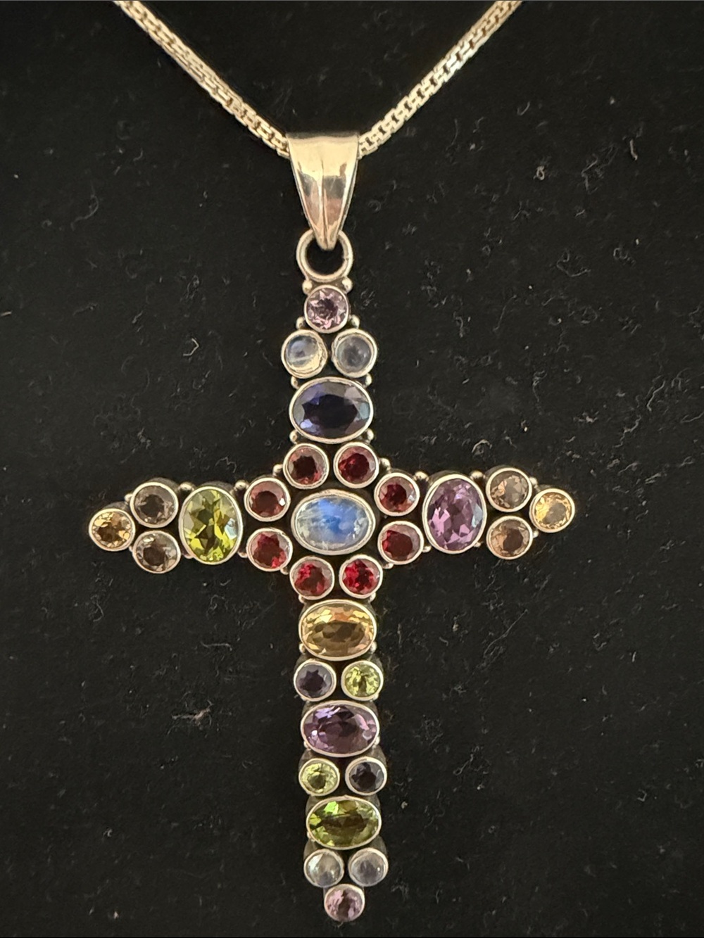 Nicky Butler 925 India Multigem Cross Pendant Necklace Gemstone Cross hand